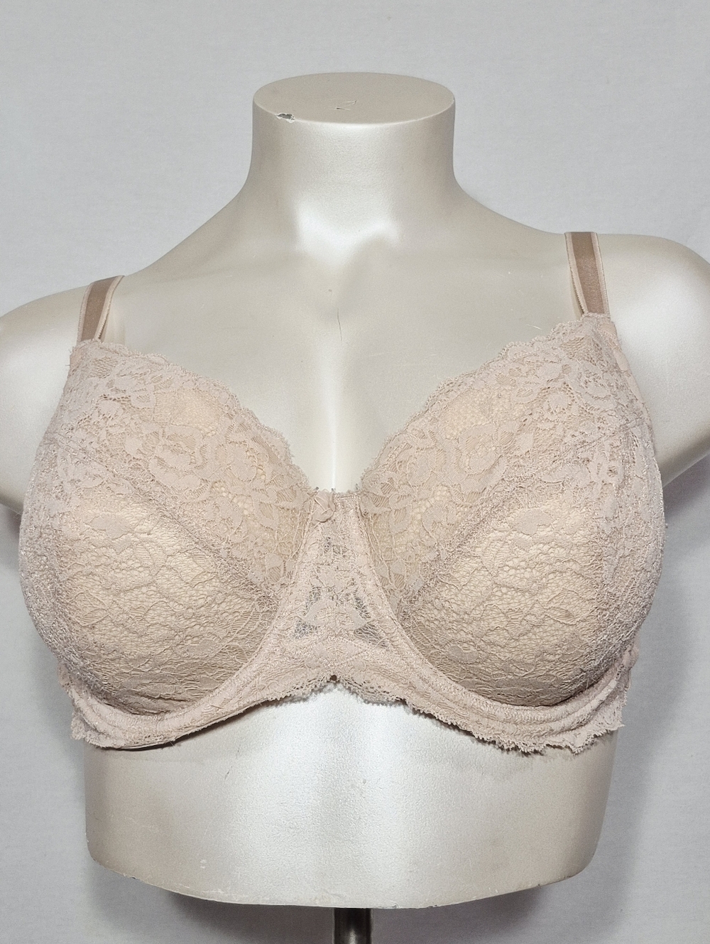 46C Torrid Semi Sheer Unlined Lace Multi-Part Cup Underwire Bra Beige